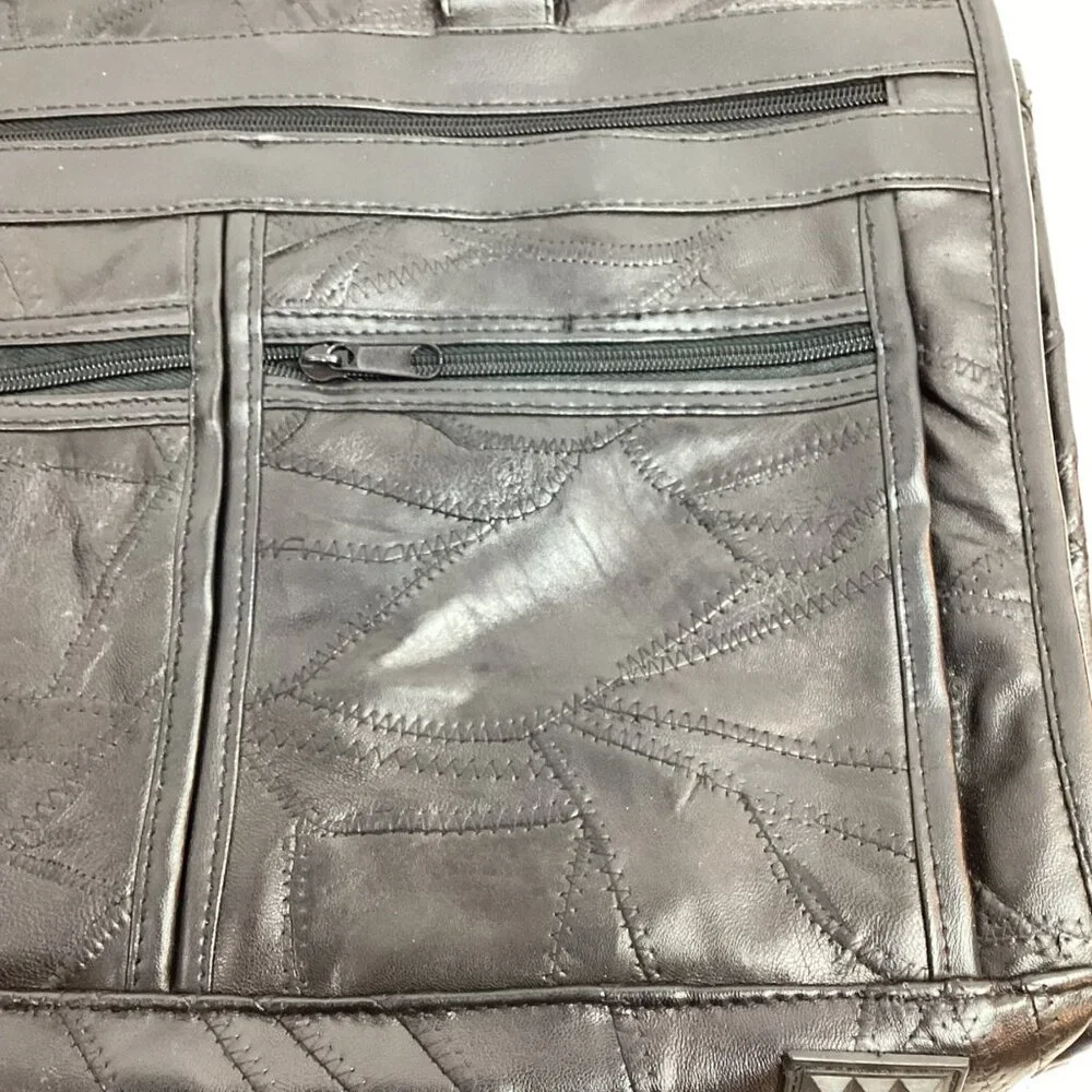 Genuine Leather Black Laptop Bag With Multiple Compartments & Handles
